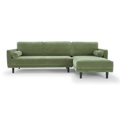 a green couch and ottoman on a white background