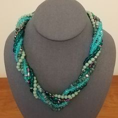 Nib Premier Designs Beautiful Six Stranded Beaded Necklace With Light Blue, Sage Green, Aqua, And Iridescent Beads. Purchased And Never Worn. Was Stored In Shown Box. Approximately 18" But Extends Longer With Chain. Turquoise Faceted Multi-strand Beaded Necklaces, Blue Multi-strand Necklace With Large Beads, Blue Beaded Multi-strand Crystal Necklaces, Blue Multi-strand Necklace With Polished Beads, Blue Multi-strand Beaded Crystal Necklace, Premier Designs, Sage Green, Womens Jewelry Necklace, Blue Green