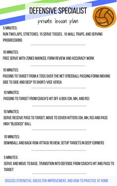 a table with instructions on how to use the defensive specialist for sports teams and coaches