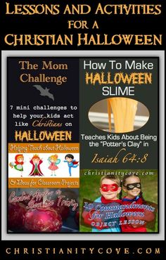 an image of children's halloween activities with the text, lessons and activities for a christian