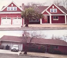 before and after pictures of a red house