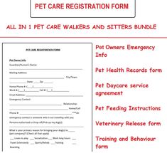 the pet care registration form for all in 1 car walkers and sitters - bundle