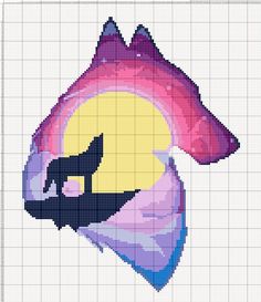 a cross stitch pattern with an image of a cat in the center and a moon behind it