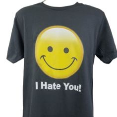 Item Name: "I Hate You!" Funny Emoji Unisex Graphic Tee Shirt Unisex T Shirt Fits Both Men And Women Color: Charcoal Gray Material: 4.3 Oz 100% Cotton **Custom Printed T-Shirts Are New Without Tags Nwot** Bundle With Other Items And Save Smiling Grin Smile Smiley Silly Hilarious Black Crew Neck Top With Smiley Face, Black Smiley Face Crew Neck Top, Black Smiley Face Crew Neck T-shirt, Black Crew Neck T-shirt With Smiley Face, Funny Smiley Face Crew Neck Tops, Funny Cotton Tops With Smiley Face, Funny Cotton Top With Smiley Face, Funny Smiley Face, Smiley Face Emoji