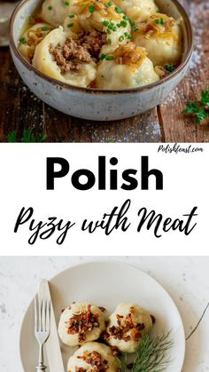 polish potato casserole with meat in a white bowl