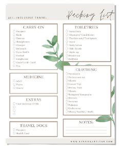 a printable wedding checklist with greenery on the front and green leaves on the back