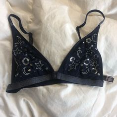 Blue And Silver Night Sky Bralette Summer Night Out Underwire Bra, Victoria's Secret Summer Party Bra, Victoria's Secret Summer Bra For Night Out, Victoria's Secret Summer Night Out Bra, Fitted Victoria's Secret Sleepwear For Party, Balconet Bra, Satin Bra, Coverage Bras, Strappy Bra