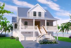 this is an artist's rendering of a two story house with porches and stairs