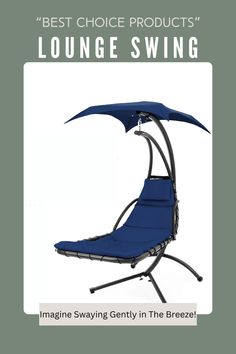 a blue lounge chair with an umbrella over it and the text, best choice products lounge swing