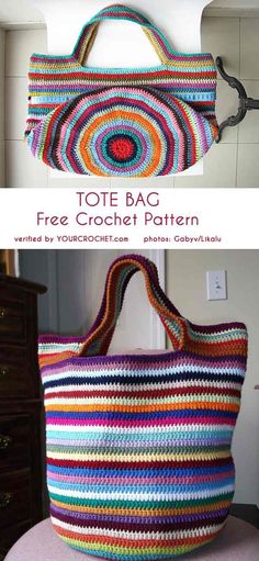 a crocheted bag is shown with the title below it