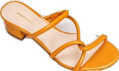 Elegant Orange Heels With Heel Loop, Elegant Orange Sandals With Padded Heel, Chic Orange Low Heels, Orange Almond Toe Heels For Summer, Chic Orange Low Heel Heels, Elegant Orange Sandals With Block Heel, Elegant Yellow Heels With Heel Loop, Elegant Orange Heels With Padded Heel, Elegant Orange Sandals With Sculpted Heel