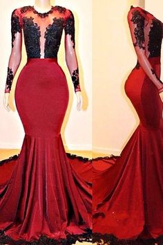 Long Sleeves Round Collar Mermaid Prom Dress Red Sequins Long Chiffon Sheer Prom Dress, Prom Dress Pictures, Prom Dress Red, 2021 Prom Dresses, Cheap Prom Dresses Long, Mermaid Prom Dress, Prom Dresses Online, Vestidos Prom, Red Sequin