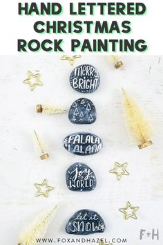 hand lettered christmas rock painting with text overlay