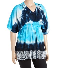 Look what I found on #zulily! Blue Zebra Trim Tie-Dye Empire-Waist Tunic - Plus #zulilyfinds Tye Dye Dress, Dye Dress, Dyed Dress, Dyed Tops, Empire Waist, Tie Dye Top, Tie Dye, Dye, Trim