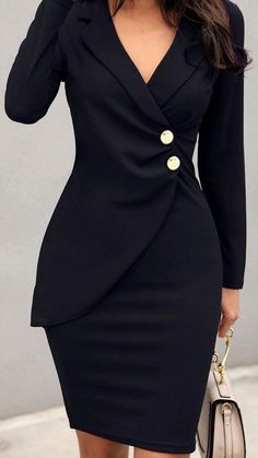 Elegant Blazers, Dress Autumn, Elegant Dresses For Women, Womens Black Dress, Professional Outfits, Business Attire, Work Attire, Classy Dress