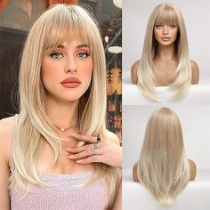 Category:Synthetic Wig; Gender:Women's; Wig Type:Natural Wigs; Occasion:Daily Wear,Party / Evening,Vacation,Birthday; Age Group:Adults; Color Shade:Black,Dark Brown,Blonde,Auburn,Light Brown,Brown,Ombre; Hair Material:Synthetic Hair; Cap Construction:Machine Made; Texture:Straight; Length:Long; Features:Soft,Easy to Carry,Fashion,Comfortable,Fluffy; Heat Resistant:Yes; Listing Date:07/06/2023; Cap Circumference:; Front to Back:; Nape of Neck:; Side to Side Across Forehead:; Side to Side Over Top Using Curling Iron, Layered Wig With Bangs, Long Blonde Wig, Layered Wig, Blond Ombre, Blonde Wigs, Ombre Blonde, Natural Wigs, Wig With Bangs