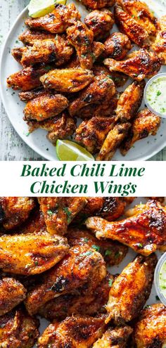 baked chili lime chicken wings on a white plate