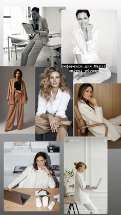 a collage of photos showing women in white outfits