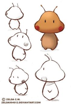 a drawing of different shapes and sizes of mushrooms