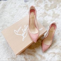 Rhinestone Louboutin Heels, Pink Heels And Purse Outfit, Christian Louboutin Pink Heels, Pink Heels Png, Pink Designer Heels, Pink Louboutin Heels, Pink Red Bottoms, Marie Antoinette Shoes, Dainty Shoes