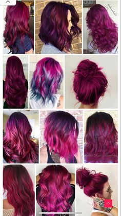 Vibrant Hair Color Ideas Brunettes, Brown And Hot Pink Hair, Dark Vivid Hair Color, Hair Color Ideas For Brunettes Edgy, Raspberry Hair Color, Short Burgundy Hair, Fuschia Hair, Pink Hair Streaks