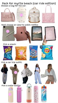 Stuff For Road Trips, Road Trip Essentials For Teens, Road Trip Supplies, Roadtrip Packing, Summer Bag Essentials, Myrtle Beach Trip