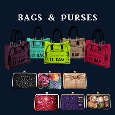 the bags and purses are all different colors, but one is for each bag