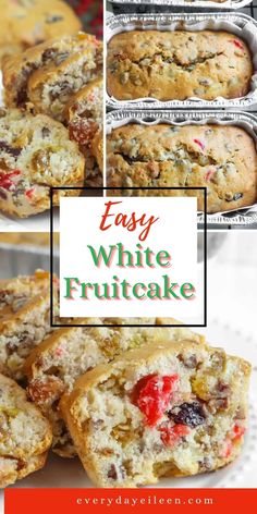 easy white fruitcake muffins with text overlay