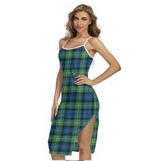 Gordon Ancient Tartan Plaid Back Cross Cami DressSexy knitted suspender skirt, side slit design can properly show the shape of the legs, the back suspenders are crossed, and the beautiful back is outlined Fabric: Jersey(95% polyester and 5% spandex) Skinny fit Spaghetti straps, cross back tie, side split Fabric weight: 180g/m² Stitch Color: black or white, automatically matched based on patterns Care Instruction: machine wash cold with similar colors, do not bleach, tumble dry low, do not iron, Tartan Clothing, Suspender Skirt, Us Marine, Red Tartan, Scottish Tartans, Plaid Fashion, Modern Dress, Side Split, Tartan Plaid