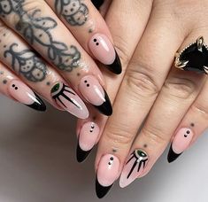 Punk Nails Designs, Easy Goth Nails, Nails Alternative Style, Witchy Nails Coffin, Tarot Nail Art, Revenge Nails, Cute Grunge Nails, Alternative Nails Designs, Edgy Almond Nails