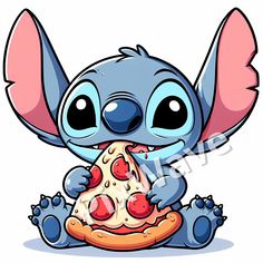 a cartoon character eating a slice of pizza