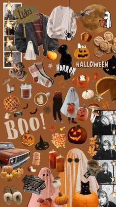 a collage of halloween items including pumpkins and ghost