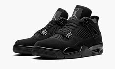 The Air Jordan 4 “Black Cat 2020” marks only the second release of the highly versatile colorway inspired by one of Michael Jordan’s many nicknames. The first version of the model was released back in Spring 2006 and is lauded by sneaker collectors and fans as one of the greatest non-original colorways of the Air Jordan 4. The upper of the “Black Cat” Jordan 4 features a matte black nubuck finish. The netting found on the model’s mid-panel and throat follows suit in with a stealthy appearance of Air Jordan 4 Retro Black, Air Jordan 4 Black Cat, Retro Jordans, Jordan 4 Black, Jordan Retro 4, Black Jordans, Jordan 4s, Jordan Shoes Retro, Nike Dunk High