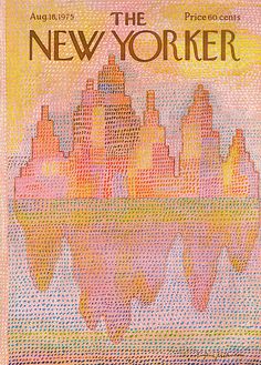 the new yorker magazine cover, with an image of a city in the background