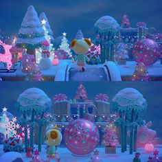 an animated christmas scene is shown in this screenshot from the game mario kart