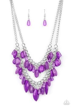 Midsummer Mixer Purple Necklace - Paparazzi Accessories - free matching earrings - CarasShop.com - $5 Jewelry by Cara Jewels Faceted Bead Necklace, Acrylic Necklaces, Bling Necklace, Purple Necklace, Silver Chains, Paparazzi Accessories, White Rhinestone, Purple Stones, Layered Look