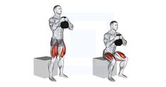 a man doing squat exercises with dumbbells on cubes in front of him