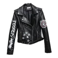 Punk Rock Struggle Studded Leather Jacket Rocker Girl Outfits, Leather Jacket Rock, Faux Jacket, Rocker Girl, Look Rock, Black Faux Leather Jacket, Pu Leather Jacket, Outwear Women, Vegan Leather Jacket