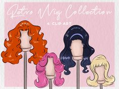 Hair Saloon, Brunette Red, Planner Clipart, Hair Clipart, Art Trading Cards, Wig Party, Retro Hair, Blonde Hair Girl, Girls With Black Hair