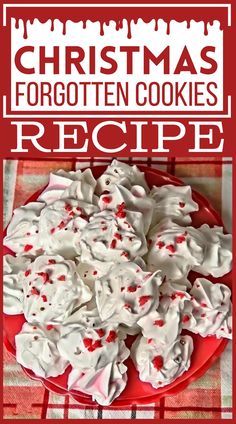 christmas cookie recipe with white frosting and sprinkles on a red plate