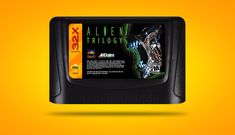 an advertisement for the x - files game called alien triloggy on a yellow background