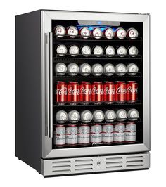 an image of a mini fridge with many cans