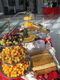 a buffet table filled with different types of food