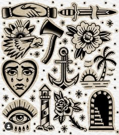 an assortment of tattoos with different designs