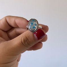 The sweetest little glass millefiori ovals turned into the perfect stacker! Please keep in mind each heart is glass varies in color / flowers. Don't forget to leave your ring size in the notes section at checkout! Dainty Oval Flower Ring For Gift, Dainty Oval Flower Ring As Gift, Gift Crystal Ring With Oval Cabochon, Oval Cabochon Crystal Ring For Gift, White Oval Enamel Ring Gift, Nickel Free Oval Crystal Ring, Nickel-free Oval Crystal Promise Ring, Oval Clear Jewelry Gift, Handmade Oval Crystal Ring Gift