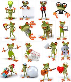 the frog is holding a sign and posing for pictures with his hands in various poses