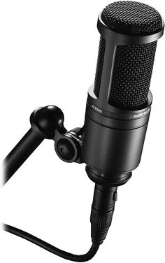 a black microphone on a white background