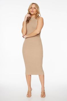 Snuggle into this rib knit bodycon dress - Designed to be fitted with a stretch to accentuate your silhouette. Features - Mock neck - Sleeveless Size & Fit - Fitted - Stretch fabric - Midi length:46.5" Materials & Care - 44% Cotton, 40% Polyester, 10% Linen, 5% Nylon, 1% Spandex - Machine wash, cold - Imported Ribbed Knit Bodycon Dress, Ribbed Bodycon Midi Dress, Bodycon Midi, Midi Dress Bodycon, Dress Size Chart, Midi Length, Mock Neck, Jumpsuit Dress, Rib Knit