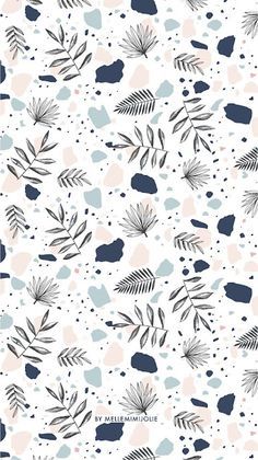 an abstract pattern with leaves and dots