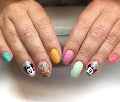 Colourful Disney Nails, Trendy Disney Nails, Disney Nails Bright, Neon Disney Nails, Cute Disney Nail Designs, Disney World Nails Designs, Disney Balloon Nails, Disney 100 Years Nails, Pixar Nails